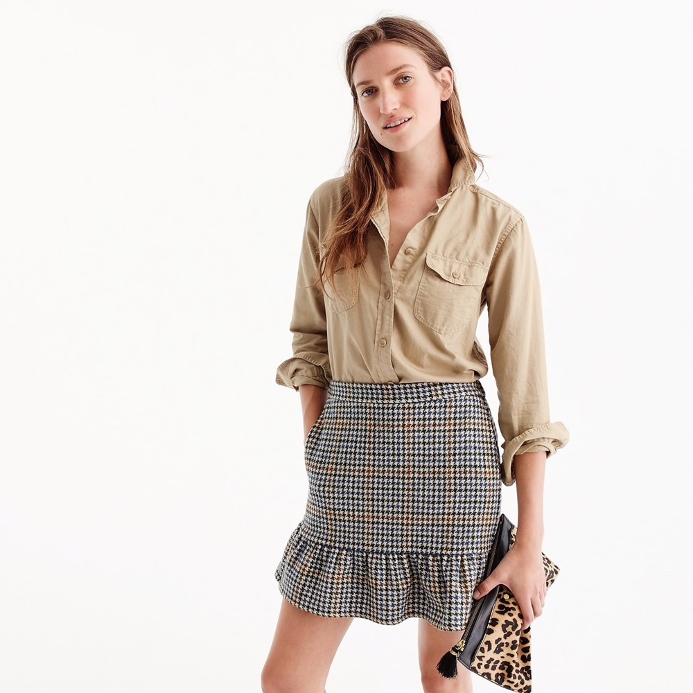 J. Crew Houndstooth Ruffle Wool Skirt